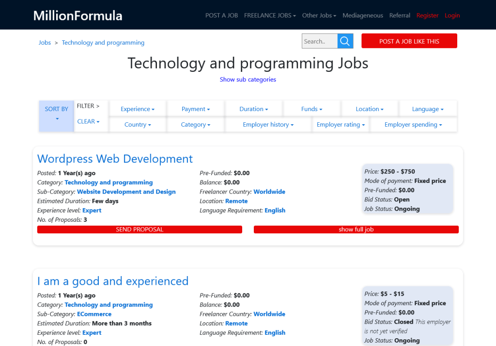 Technology and programming Jobs at MillionFormula