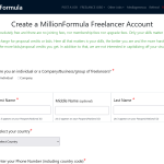 Create a freelancer account at MillionFormula